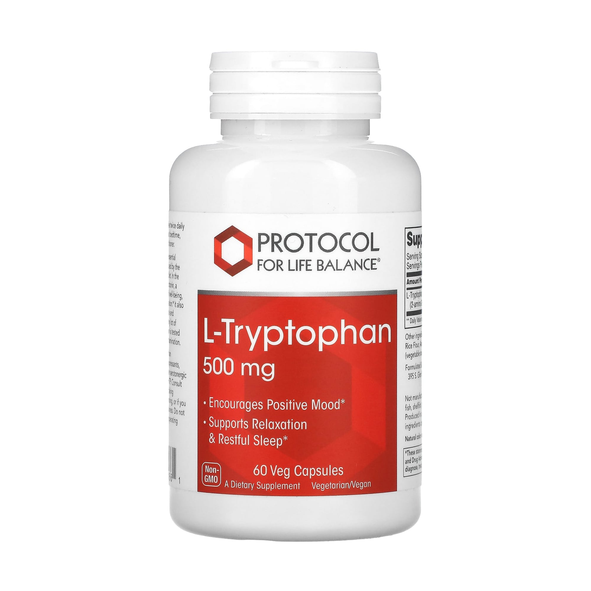 Триптофан Protocol For Life Balance L-Tryptophan, 500 мг, 60 вегатеріанських капсул